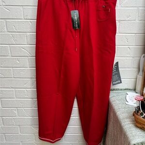 NWT Lauren Ralph Lauren Red Drawstring Pants White Piping women Sz l